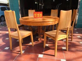 Bộ bàn ăn tròn 6 ghế hiện đại tựa trơn gỗ gõ đỏ (Anh Hải, Hà Nội) 13 Bo ban an tron 6 ghe hien dai go go do 9