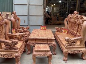 Bộ bàn ghế Minh quốc nghê 6 món gỗ hương đá đục tay mộc