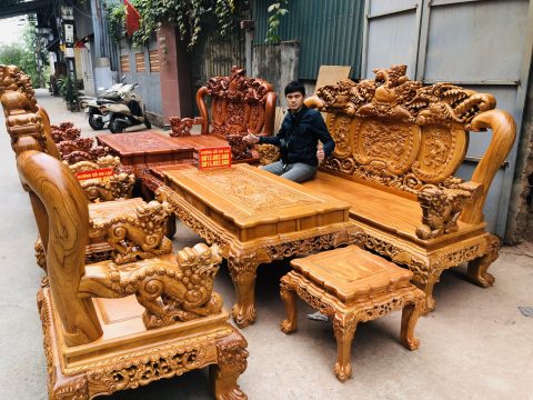 [Hoàn thiện] Bộ minh quốc nghê 6 món cột 12 chân 14 gỗ gõ đỏ (chú Thanh, Nghệ An)