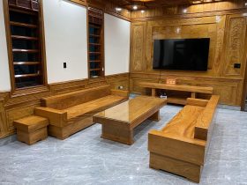 Combo bộ sofa và một kệ tivi nguyên khối gỗ gõ đỏ (anh Quảng, Thái Bình)