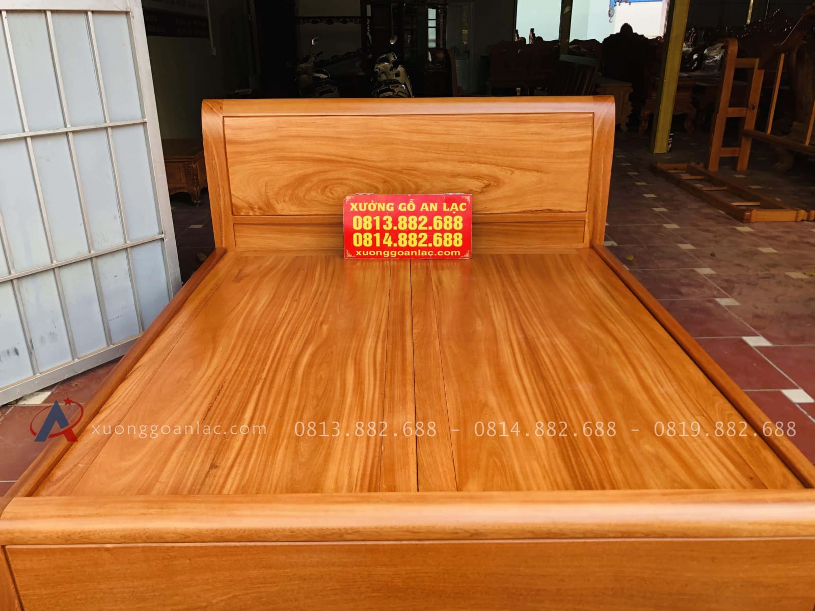 Giường 2m x 2m2 trơn hoàn thiện màu gõ sáng 29 giường ngủ gỗ gõ đỏ cao cấp