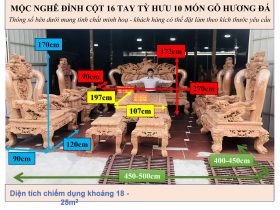 KÍCH THƯỚC NGHÊ ĐỈNH CỘT 16 TAY TỲ HƯU 10 MÓN