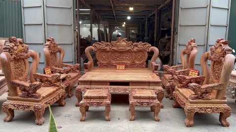 bàn ghế minh quốc nghê 10 món gỗ hương đá tay 14 chân 14 (2)