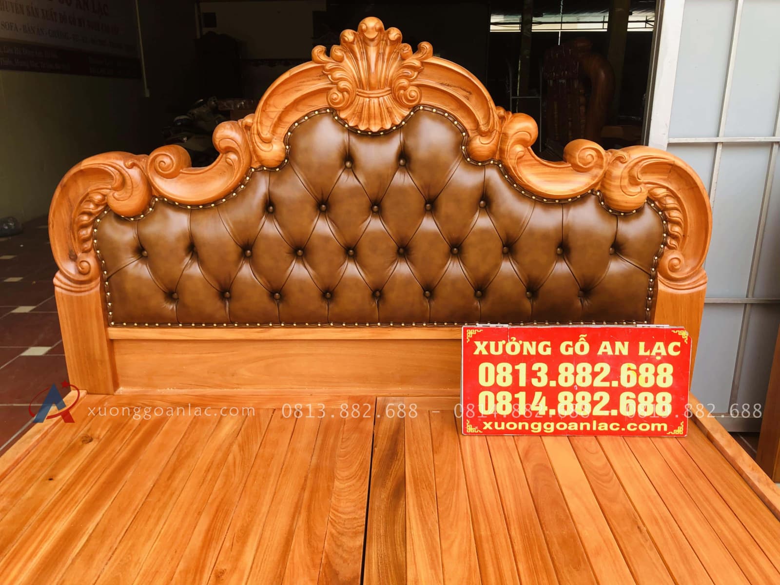 Giường ba khúc lan tây bọc da gõ đỏ 180x200cm 19 giường ngủ gỗ gõ đỏ cao cấp