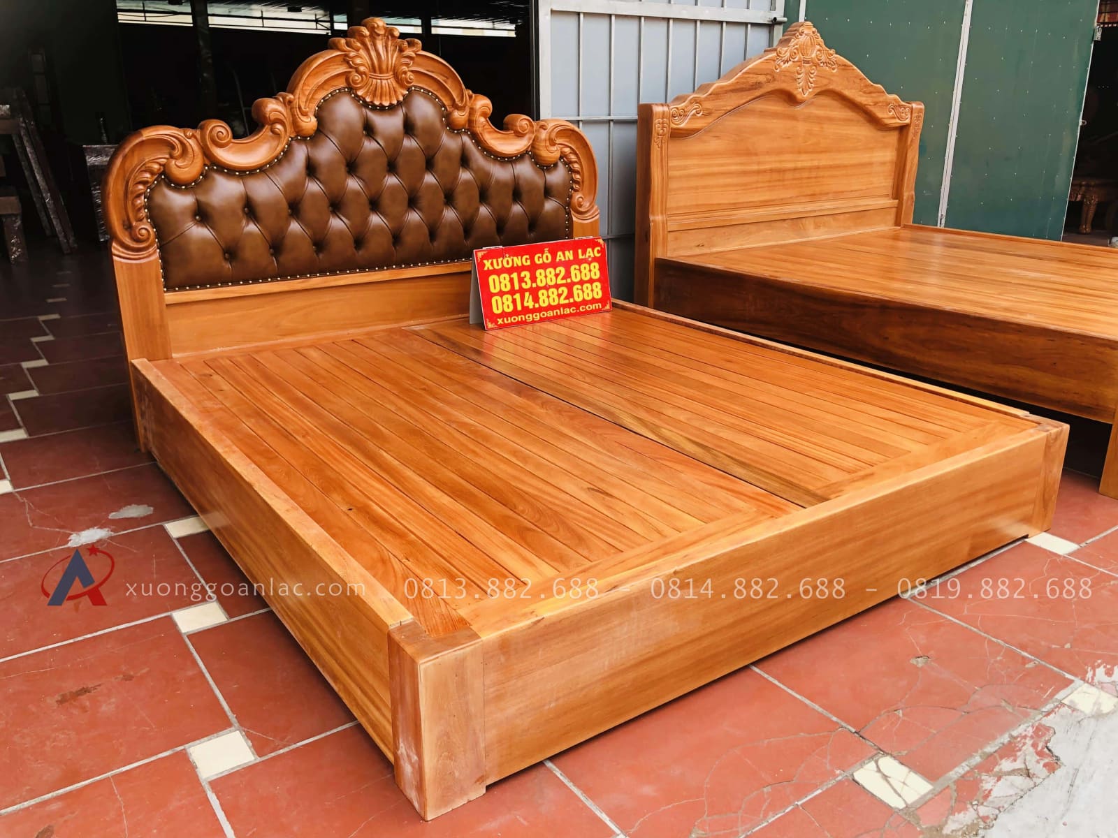 Giường ba khúc lan tây bọc da gõ đỏ 180x200cm 24 giường ngủ cao cấp gỗ gõ đỏ tự nhiên sang trọng