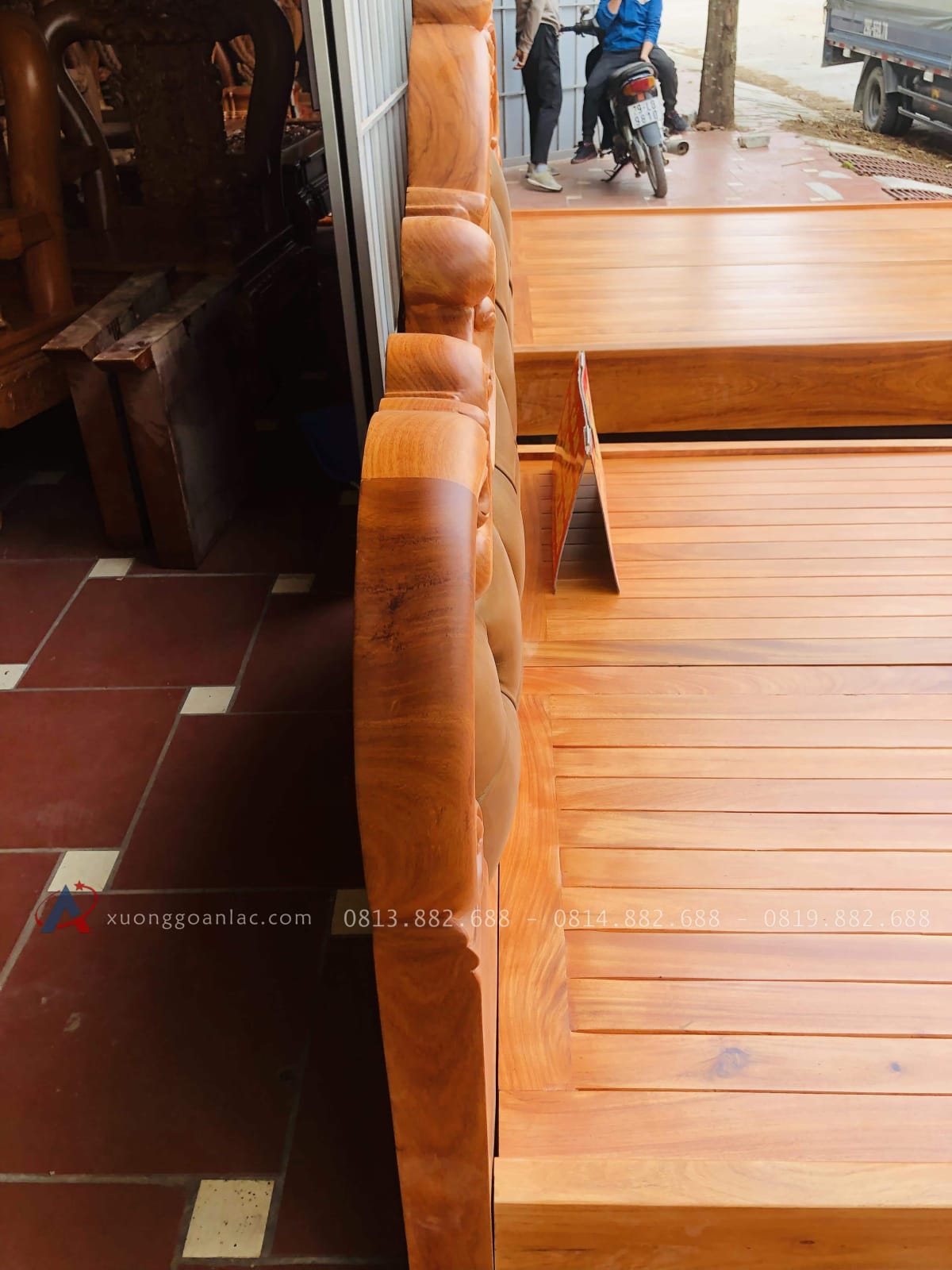Giường ba khúc lan tây bọc da gõ đỏ 180x200cm 20 giường ngủ gỗ gõ đỏ cao cấp