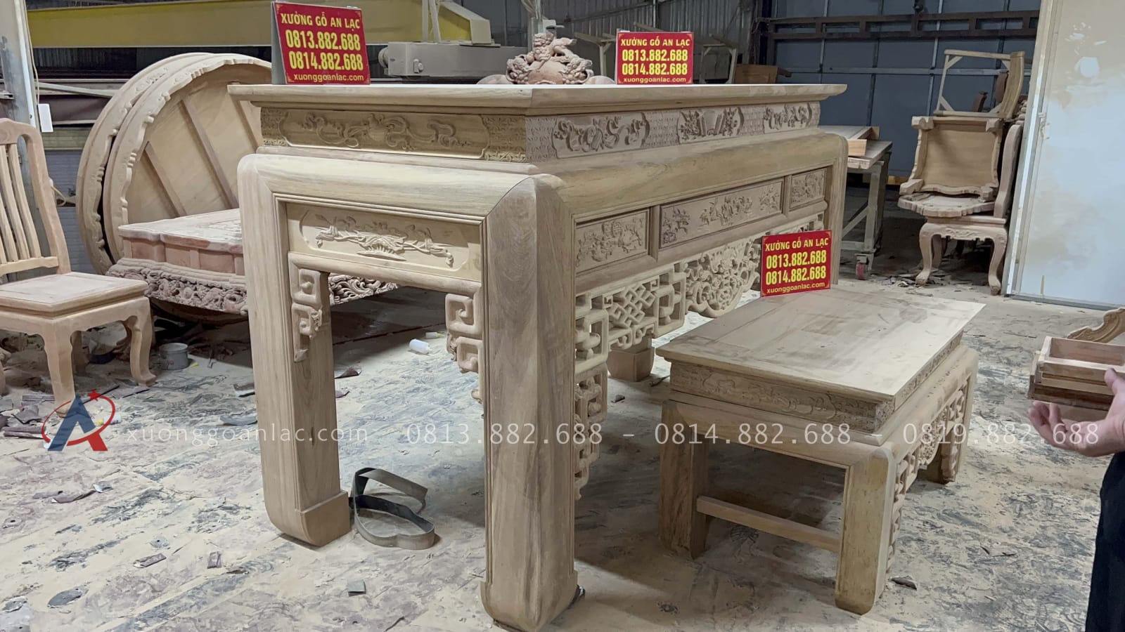 Nguyên mộc Bộ án gian thờ ngũ phúc dài (187 x sâu 97 x cao 127cm) giao Phú Thọ 42 thiết kế chân án gian bề thế