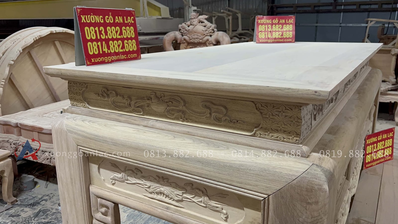 Nguyên mộc Bộ án gian thờ ngũ phúc dài (187 x sâu 97 x cao 127cm) giao Phú Thọ 43 mặt hồi của án gian