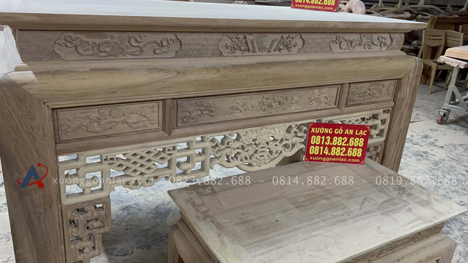 Nguyên mộc Bộ án gian thờ ngũ phúc dài (187 x sâu 97 x cao 127cm) giao Phú Thọ 47 án gian thờ cao cấp gỗ gụ