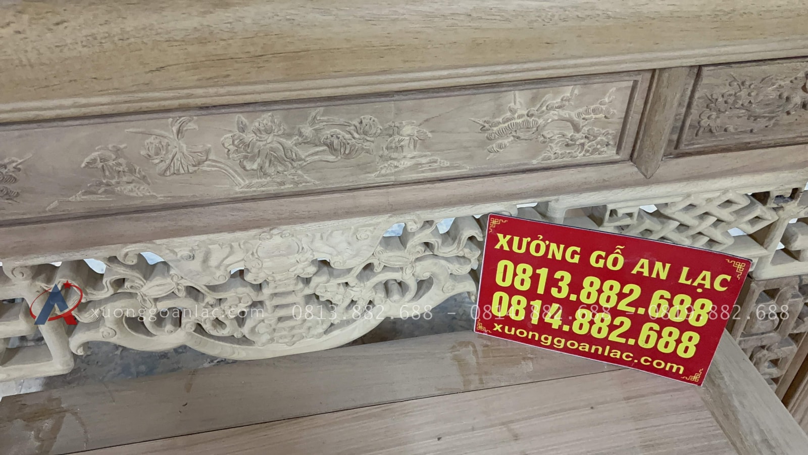 Nguyên mộc Bộ án gian thờ ngũ phúc dài (187 x sâu 97 x cao 127cm) giao Phú Thọ 48 án gian thờ gỗ gụ cao cấp chất lượng