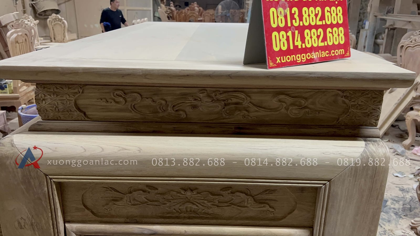 Nguyên mộc Bộ án gian thờ ngũ phúc dài (187 x sâu 97 x cao 127cm) giao Phú Thọ 39 cổ án gian đục bình rượu dải lụa