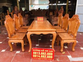 Bàn ăn 6 ghế louis hoa lá tây không tay gỗ gõ đỏ
