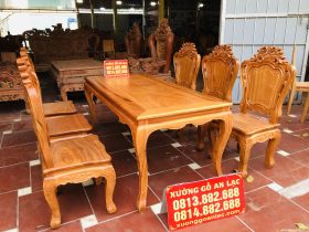 Bộ bàn ăn 6 ghế louis hoa lá tây không tay gỗ gõ đỏ (Anh Hoàng, Thái Nguyên) 16 bàn ăn 6 ghế gỗ gõ đỏ cao cấp