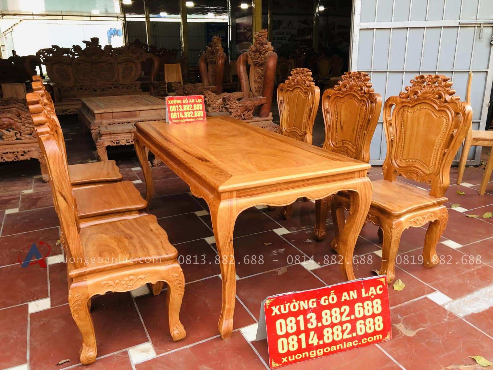 Bộ bàn ăn 6 ghế louis hoa lá tây không tay gỗ gõ đỏ (Anh Hoàng, Thái Nguyên) 25 bàn ăn 6 ghế gỗ gõ đỏ cao cấp