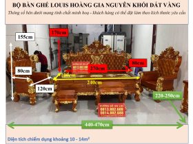 KÍCH THƯỚC BỘ BÀN GHẾ LOUIS HOÀNG GIA NGUYÊN KHỐI DÁT VÀNG