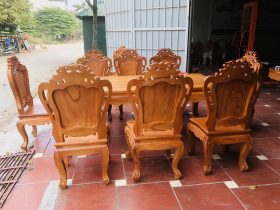 Bộ bàn ăn 8 ghế luois hoa lá tây không tay gỗ gõ đỏ (Anh Sử, Hải Phòng) 15 bàn ăn louis hoa lá tây Hoàng Gia cao cấp