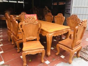 Bộ bàn ăn 8 ghế luois hoa lá tây không tay gỗ gõ đỏ (Anh Sử, Hải Phòng) 18 bàn ăn gỗ gõ đỏ 8 ghế louis cao cấp