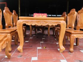 Bộ bàn ăn 8 ghế luois hoa lá tây không tay gỗ gõ đỏ (Anh Sử, Hải Phòng) 12 bàn ăn 8 ghế gỗ gõ đỏ cao cấp