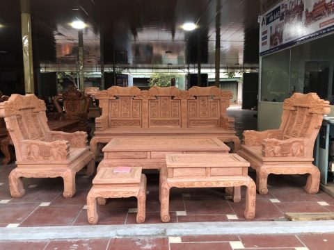 Bộ bàn ghế Âu Á chương voi như ý 6 món gỗ hương đá
