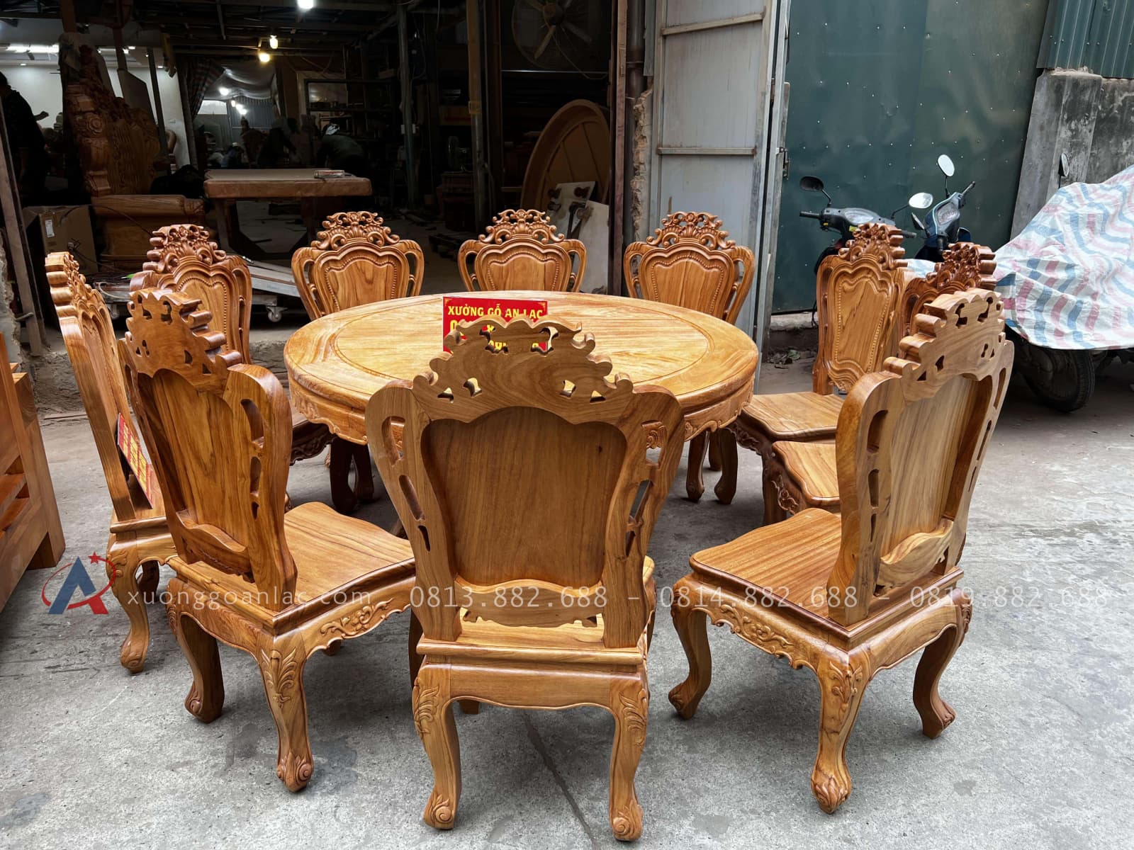 Bộ bàn ăn tròn mâm xoay 10 ghế louis hoa lá tây gỗ gõ đỏ cao cấp 22 bàn ăn tròn giá tốt nhất 2023