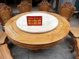 Bộ bàn ăn tròn mâm xoay 10 ghế louis hoa lá tây gỗ gõ đỏ cao cấp 15 ban an tron 10 ghe louis hoa la tay go go do cao cap 10