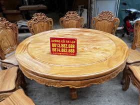 Bộ bàn ăn tròn mâm xoay 10 ghế louis hoa lá tây gỗ gõ đỏ cao cấp 14 ban an tron 10 ghe louis hoa la tay go go do cao cap 2