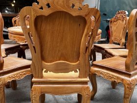 Bộ bàn ăn tròn mâm xoay 10 ghế louis hoa lá tây gỗ gõ đỏ cao cấp 21 ghế ăn gỗ gõ đỏ tự nhiên cao cấp