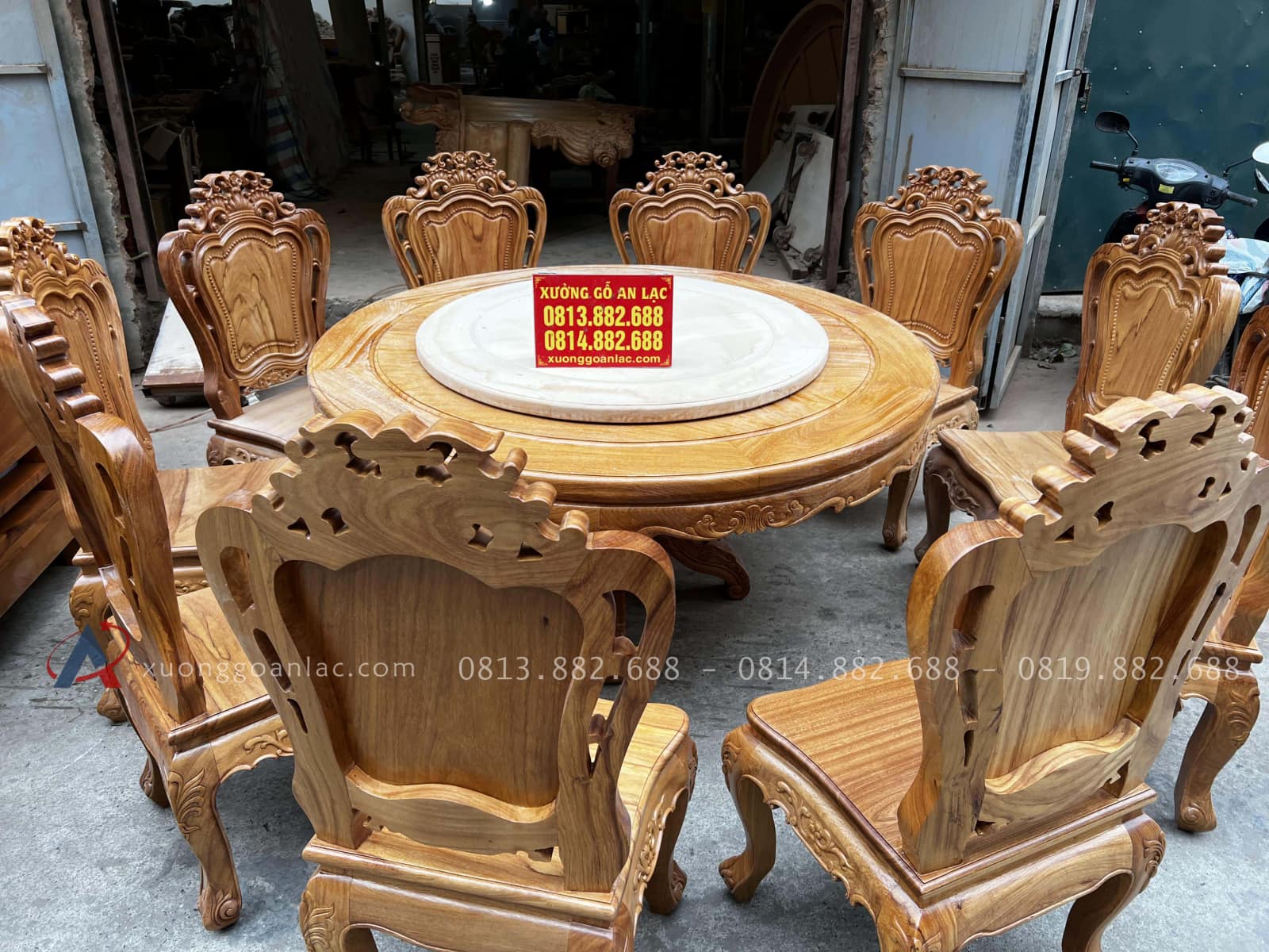 Bộ bàn ăn tròn mâm xoay 10 ghế louis hoa lá tây gỗ gõ đỏ cao cấp 23 bàn ăn tròn 10 ghế louis hoa lá tây gỗ gõ đỏ cao cấp