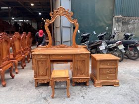 Combo bàn phấn và tab đầu giường gỗ gõ đỏ