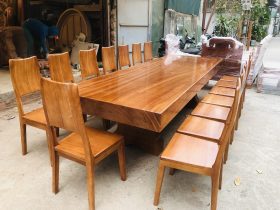 Bàn ăn nguyên khối 15 ghế trơn hiện đại gỗ gõ đỏ cao cấp 9 (Anh Vinh, Ninh Bình) 24 Ban an nguyen khoi 15 ghe tron hien dai go go do cao cap 1