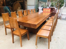Bàn ăn nguyên khối 15 ghế trơn hiện đại gỗ gõ đỏ cao cấp