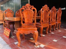 Bộ bàn ăn nguyên khối 8 ghế hồng hạt đục hai mặt gỗ hương đá (Anh Nam, Thái Bình) 12 Ban an nguyen khoi 8 ghe hong hat duc hai mat go huong da 8