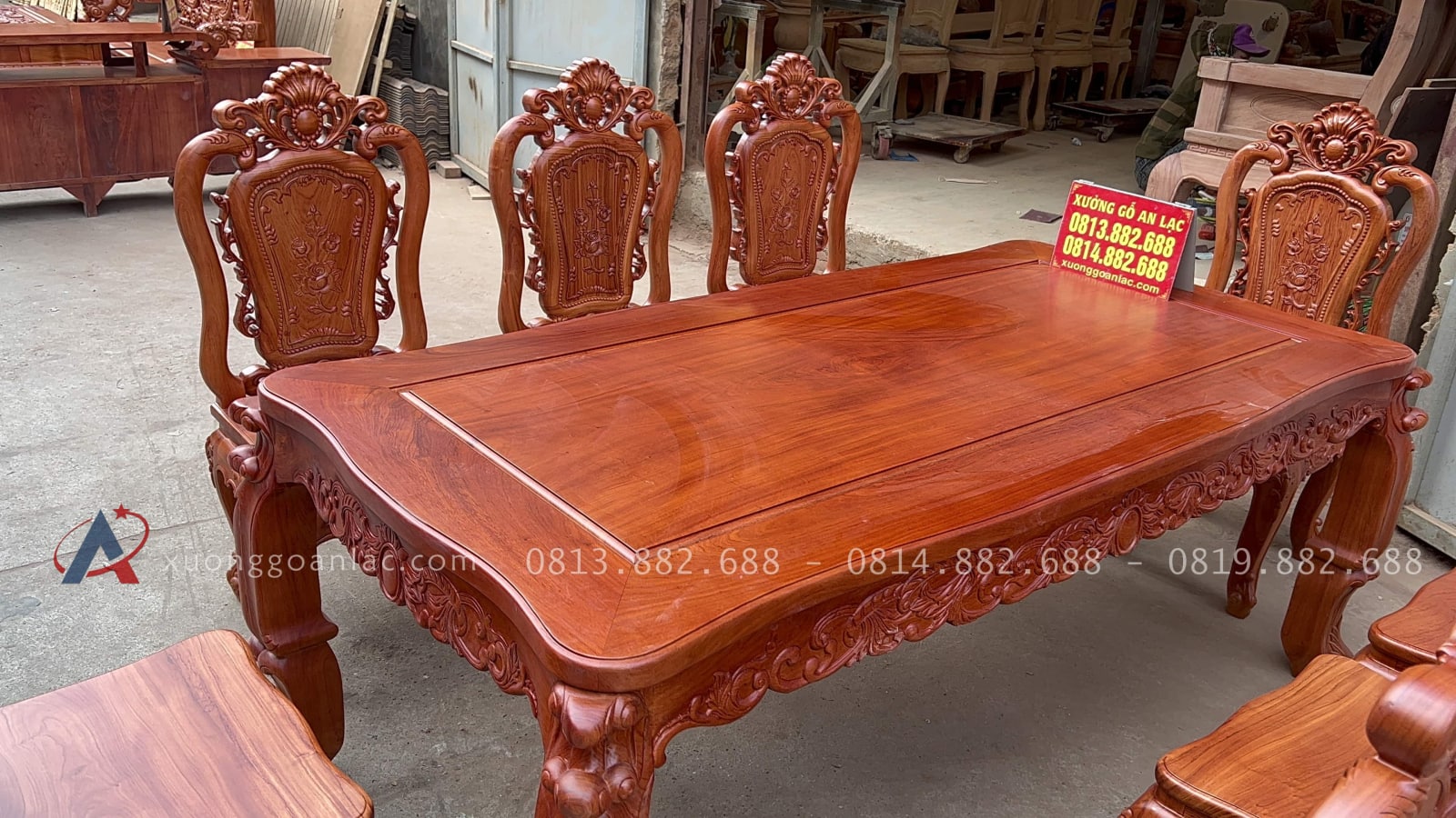 Bộ bàn ăn gỗ hương đá mẫu louis hoàng gia 8 ghế (Bác Bình, Quảng Nam) 35 bàn ăn chữ nhật gỗ hương
