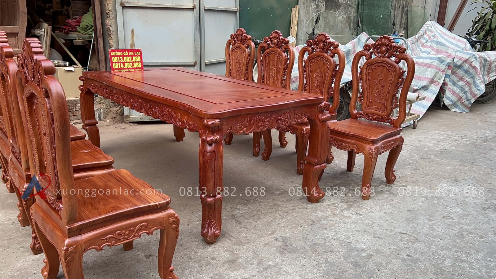 Bộ bàn ăn gỗ hương đá mẫu louis hoàng gia 8 ghế (Bác Bình, Quảng Nam) 33 bàn ghế ăn gỗ hương đá