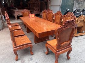 Bộ bàn ăn nguyên khối 10 ghế louis gỗ hương đá (anh Bình - Đông Anh)