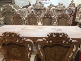 Bộ bàn ăn nguyên khối 10 ghế louis đục hai mặt gỗ hương đá nguyên mộc (Anh Hoàng, Thanh Hóa) 31 Bo ban an nguyen khoi 10 ghe louis hoa la tay duc hai mat go huong da cao cap 12