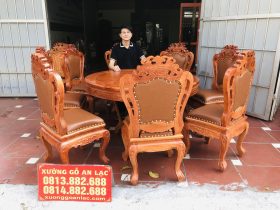 Bộ bàn ăn tròn 8 ghế louis bọc đệm gỗ hương đá (Anh Minh, Nam Định) 12 Bo ban an tron 8 ghe louis boc dem go huong da 1