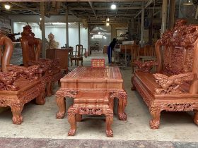 Bộ bàn ghế minh quốc nghê cột 14 6 món gỗ hương đá