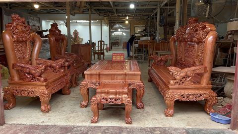 Bộ bàn ghế minh quốc nghê cột 14 6 món gỗ hương đá