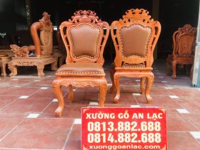 Mẫu ghế louis hoa lá tây bọc da gỗ hương đá