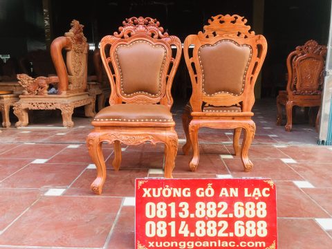 Mẫu ghế louis hoa lá tây bọc da gỗ hương đá