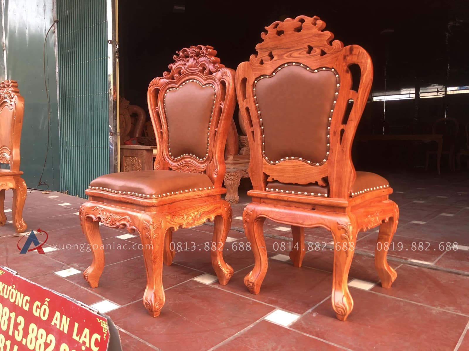 Mẫu ghế louis hoa lá tây bọc da gỗ hương đá 35 ghế bọc da cao cấp