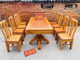 Bộ bàn ăn vát góc kết hợp 8 ghế chữ thọ hàng đặt dày dặn (Chú Tiến, Cần Thơ) 10 Thiết kế bàn ăn gỗ gõ đỏ kiểu dáng nổi bật