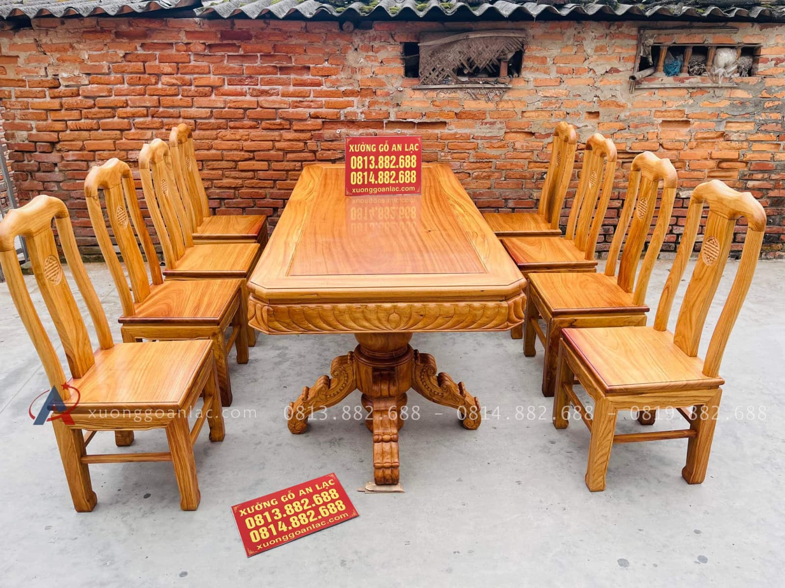 Bộ bàn ăn vát góc kết hợp 8 ghế chữ thọ hàng đặt dày dặn (Chú Tiến, Cần Thơ) 18 Thiết kế bàn ăn gỗ gõ đỏ kiểu dáng nổi bật