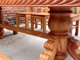 Bộ bàn ăn vát góc kết hợp 8 ghế chữ thọ hàng đặt dày dặn (Chú Tiến, Cần Thơ) 12 hệ chân bàn độc đáo