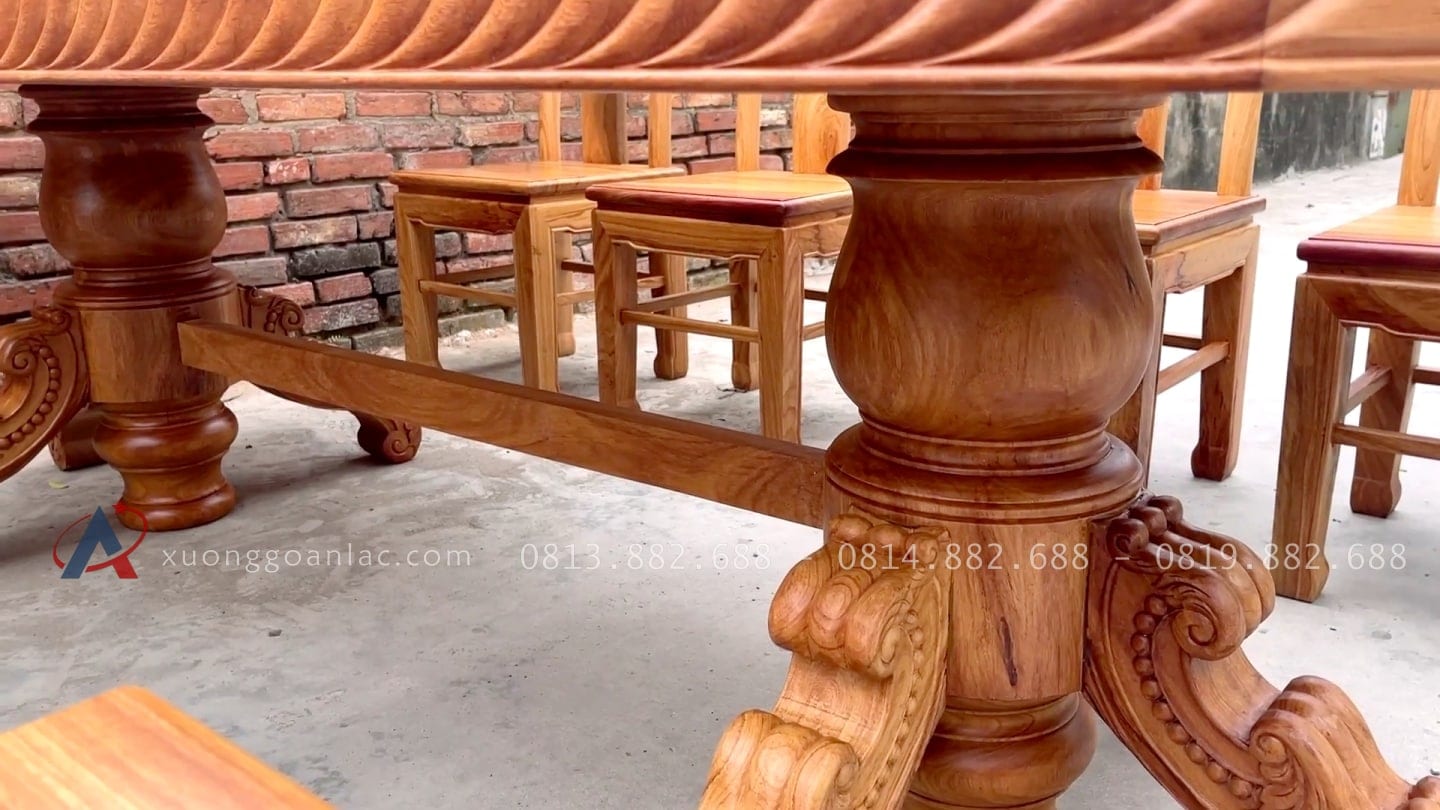 Bộ bàn ăn vát góc kết hợp 8 ghế chữ thọ hàng đặt dày dặn (Chú Tiến, Cần Thơ) 20 hệ chân bàn độc đáo
