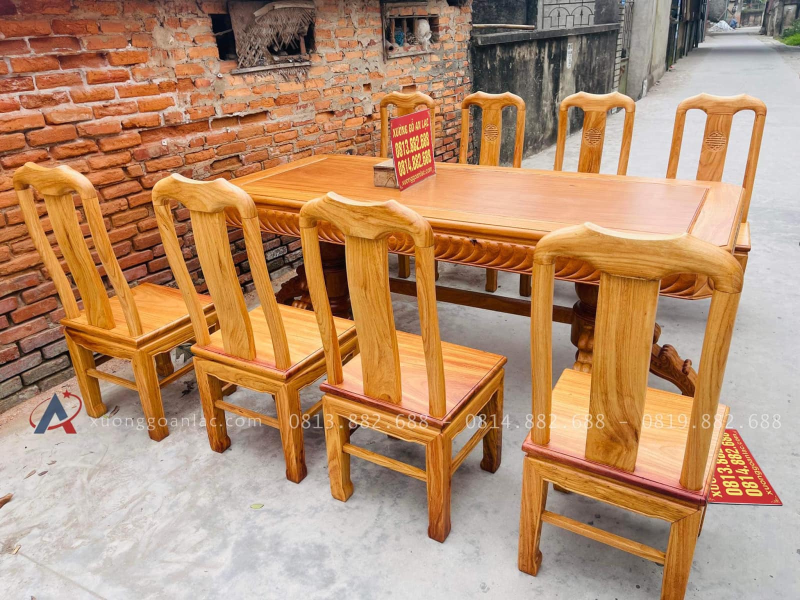 Bộ bàn ăn vát góc kết hợp 8 ghế chữ thọ hàng đặt dày dặn (Chú Tiến, Cần Thơ) 21 bộ bàn ăn 8 ghế chữ thọ