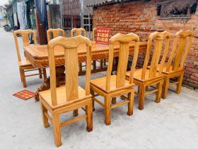 Bộ bàn ăn vát góc kết hợp 8 ghế chữ thọ hàng đặt dày dặn (Chú Tiến, Cần Thơ) 14 ghế chữ thọ lưng cao chân vuông chắc chắn