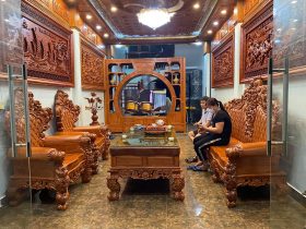 bàn ghế phòng khách louis hoàng gia gỗ hương đá nguyên khối
