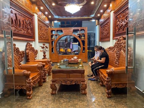 bàn ghế phòng khách louis hoàng gia gỗ hương đá nguyên khối